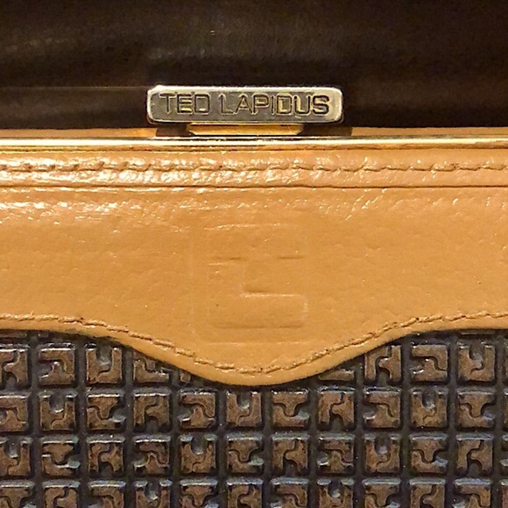 TED LAPIDUS Leather and Monogramed Hinged Wallet Clutch Engraved Clasp - Picture 8 of 15